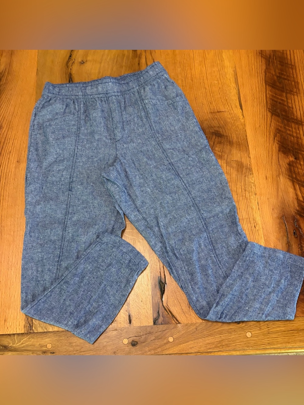 Old Navy High Rise Straight Taper Casual Heather Blue Linen Blend Joggers, Small